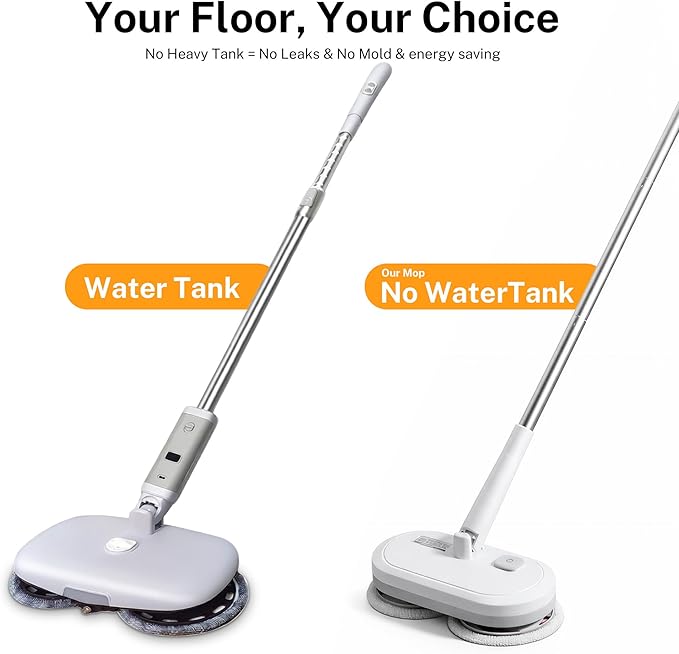 Cordless Electric Spin Mop with 220 RPM High Speed Motor for Hardwood Tile Laminate and Vinyl Floors with 4 Gray and 2 White Pads