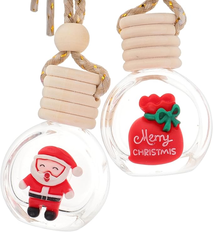 20 Pcs Hanging Car Air Freshener Diffuser Bottles Empty Glass Perfume Essential Oil Bottle Christmas Car Air Freshener Clear Diffuser Pendant for Holiday Decoration