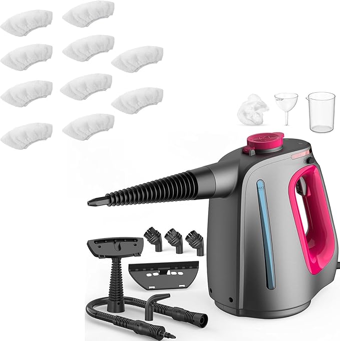 Heavy Duty Handheld Steam Cleaner for Cleaning with Lockable Steam Button&amp11pcs Accessories Unlimited Water Addition for Continuous Steaming Multi-Purpose Steamer +10 Pack Steam Cleaner Towel Sl