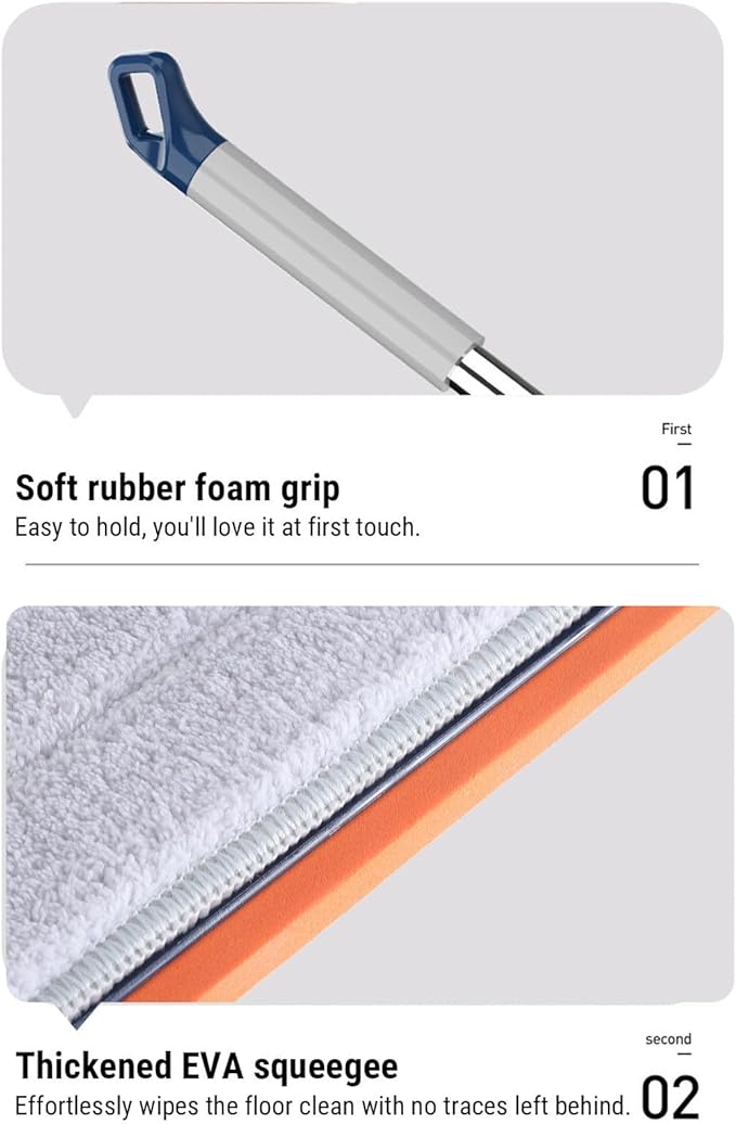 Flat Mop Set with 6 Reusable Microfiber Pads and Stainless Steel Handle 360° Rotating Mop Head for Hardwood Tile Laminate Floors