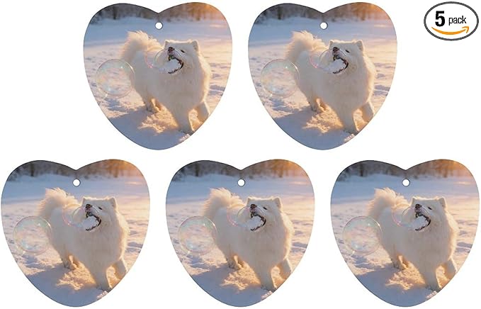5PCS Car Air Freshener Hanging Personalized Double Sided Snowy Samoyed Car Fresheners Long Lasting New Cars Scents Cute Automotive Freshies for Closets Drawers (tea)
