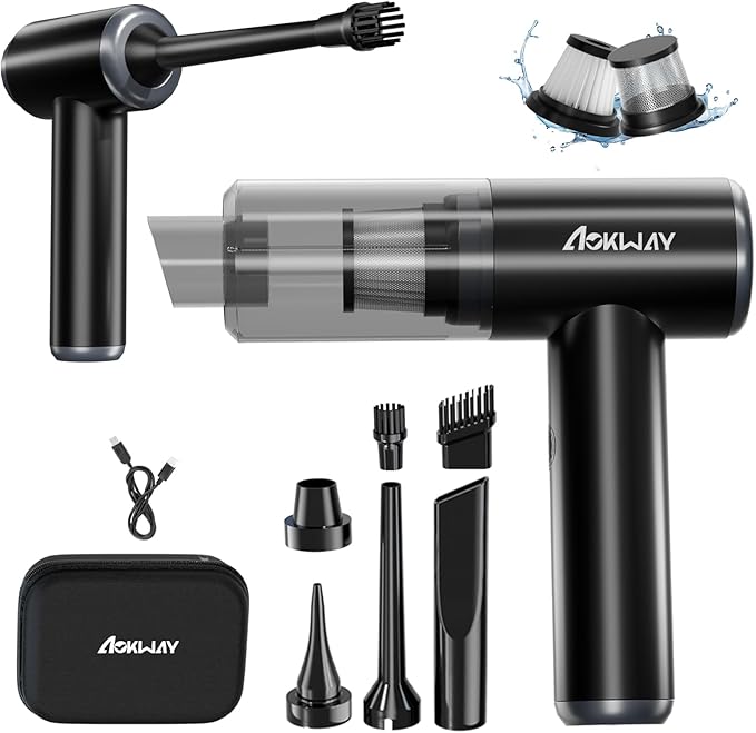aokway Car Vacuum Portable Cordless 15000PA Powerful Suction 7500mAh 4-in-1 High Power Mini Vacuum Cleaner for Car Home PC Keyboard Desk Cleaning Small Handheld Rechargeable (Black)