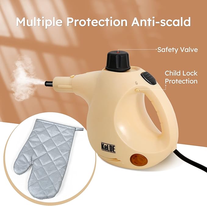 KeLDE 1300W Pressurized Handheld Steam Cleaner with Extension Rod 12 Accessories Multi-Surface Multi-Purpose Steam Mop for Deep Cleaning Home Kitchen Floor Grout Upholstery Sofa Carpet and Car