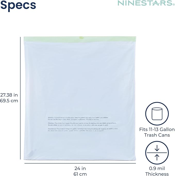 NINESTARS 13 Gallon Extra Thick Drawstring Trash Bags Heavy Duty Leak-Proof White Plastic Garbage Bags for Kitchen Bathroom or Office 90 Count