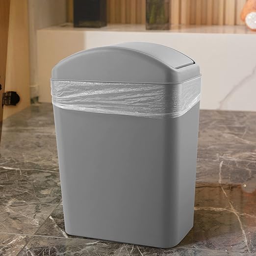 Plastic Trash Bin with Swing Lid 16 L Small Garbage Bins Grey