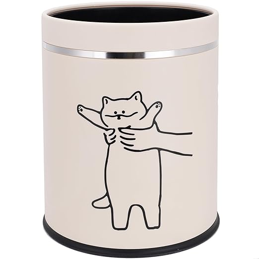 Juju Cat Trash Can - Cat Decor Garbage Can - Small Waste Basket for Bedroom - Garbage Bin Trashcan - Wastebasket Dustbin Trash Cans - 3.3 Gallon / 12.5 Liter (Hey)