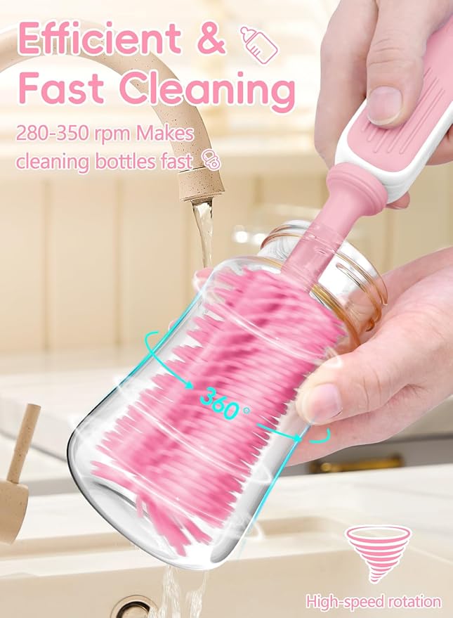 Electric Baby Bottle Brush Cleaner Baby Travel Bottle Cleaner Kit- 2000mAh Rechargeable Silicone Brush Drying Rack Compact Storage Box 360° Efficient Cleaning Bottle Brush for Home &amp On-The-Go