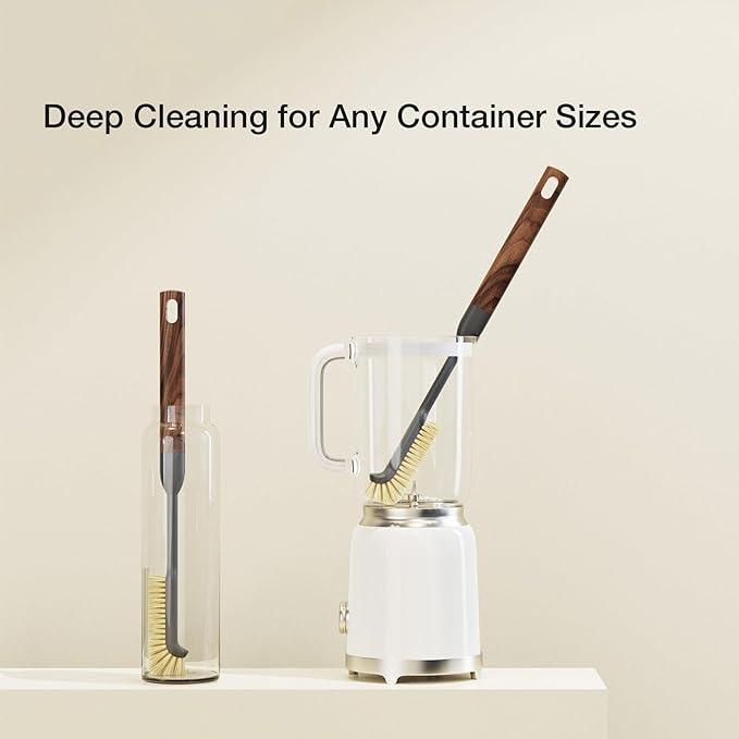 Cleaning Brush Diveotree Hard Bristle Brush for Deep Cleaning Grout Sink Cup Teapot Bottle Blender Multi-Purpose Brush wih Long Handle for Kitchen (Black-2Pack)