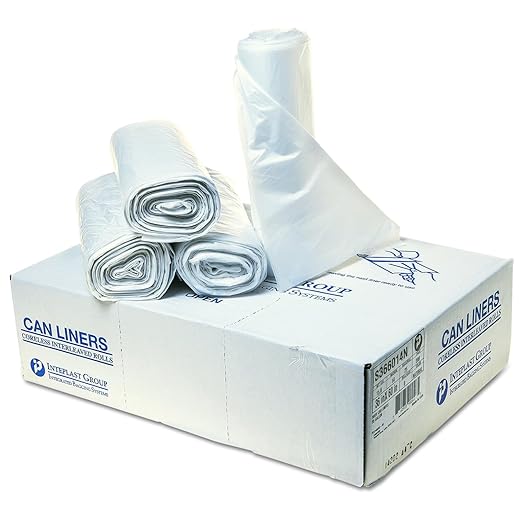 Inteplast Group S366017N 55 Gallon Capacity 60 Length x 36 Width x 17 Mic Thickness Natural Color HDPE Commercial Coreless Institutional Trash Can Liner (Case of 8 Roll 25 Bags per Roll)