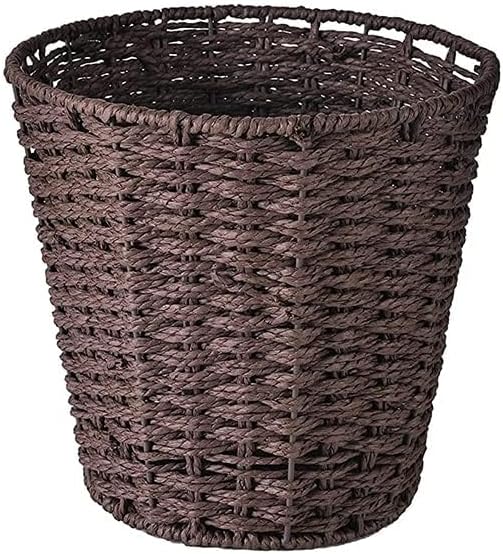 Zuvo Round Wicker Waste Basket Paper Bin - Wicker Trash Basket - Woven Trash Can Rubbish Basket for Bedroom Bathroom Offices or Home (Brown)