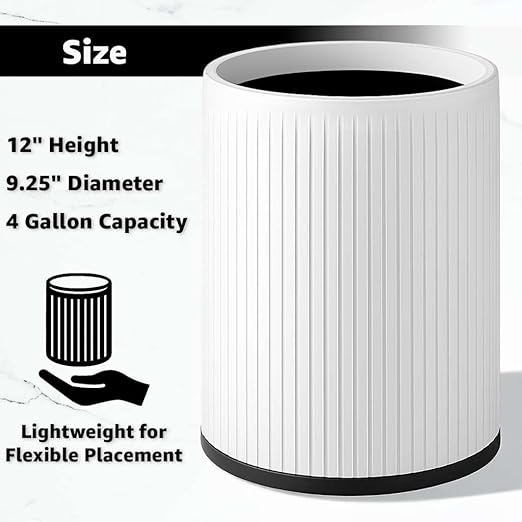 2 Pack - 4 Gallon Plastic Indoor Trash Can for Bedroom Bathroom Dorm or Apartment - Compact Wastebasket Fits Under Desk or Sink Black and White