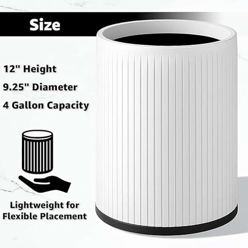 2 Pack - 4 Gallon Plastic Indoor Trash Can for Bedroom Bathroom Dorm or Apartment - Compact Wastebasket Fits Under Desk or Sink White