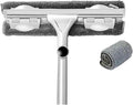 Household Telescopic Window Cleaning Tool with Long Handle Brush Glass Washer Mop for Indoor Cleaner(Gray 1 mop 2 Cloth)