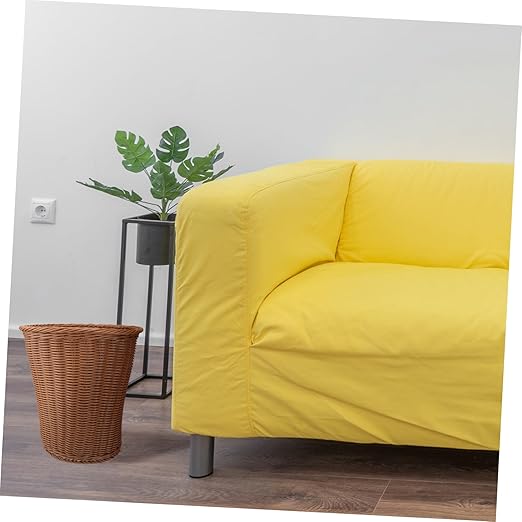 Woven Rattan Trash Can Household Wastebasket Multi Purpose Storage Basket for Bedroom Bathroom Office Random Color Random Color