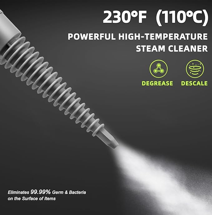 Handheld Steam Cleaner Pressurized Multi-Surface Steam Shot with 13 Accessories Safety Lock Steamer for Cleaning Floor Upholstery Grout Windows Couch and Car White