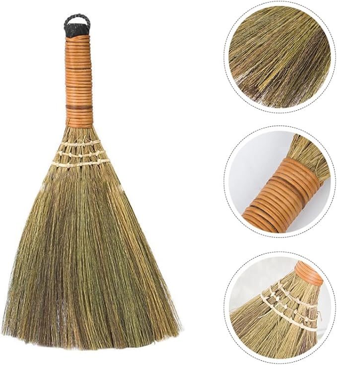 Veemoon 4 Pcs 12 Inch Whisk Broom Handheld Cleaning Broom Straw Corn Whisk Brush Small with Handle Dust Brush Rustic for Dirt and Debris Household