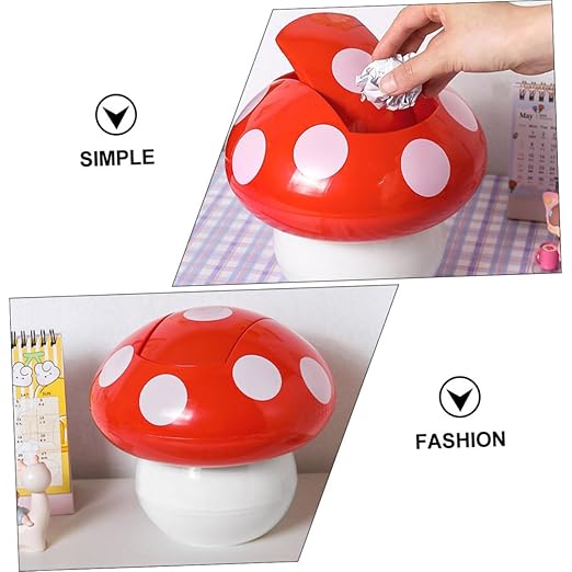 PRETYZOOM 2pcs Decorative Mushroom Desk Trash Can Small Waste Basket for Office Kitchen Bedroom Mini Bin Cover