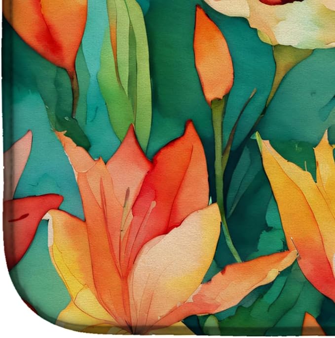 Caroline's Treasures DAC1587DDM Lilies in Watercolor Dish Drying Mat Absorbent Dish Drying Mat Pad for Kitchen Counter Dish Drainer Mat for Countertop 14 x 21 Multicolor