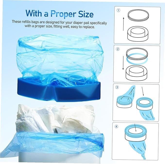 Diaper Pail Bags 5 Rolls 260mm X 7m Pe Odor-resistant Trash Bags Blue Diaper Organizer Refill for Nursery Waste Disposal
