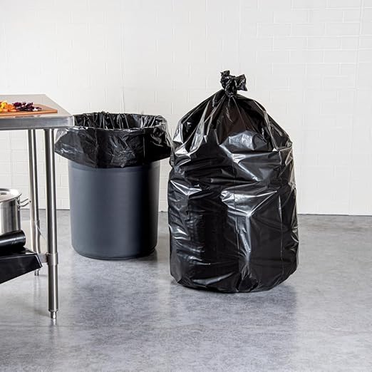 RW Clean 55 Gallon Trash Bags 100 Heavy-Duty Garbage Can Liners - Fits 55-60 Gallon Trash Cans Stretchable Black Plastic Bin Liners With Star Seal Bottom - Restaurantware