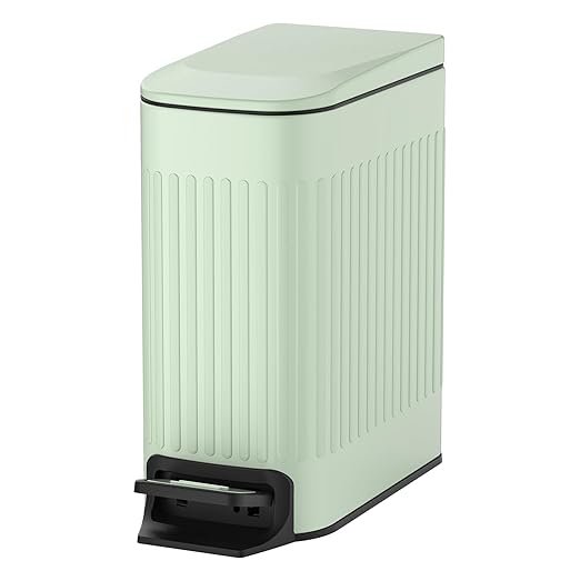 TIPGO Slim Bathroom Trash Can with Lid Soft Close Step Pedal 6 Liter / 1.6 Gallon Stainless Steel Trash Bin Small Garbage Cans for Bedroom Office Kitchen (Green)