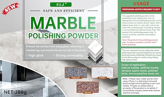 Professional Marble Polishing Powder Granite Polishing Kit Marble Floor Polish – Restore Shine &amp Remove Dullness Safe for All Kinds of Stone Countertops Floors (10 oz)