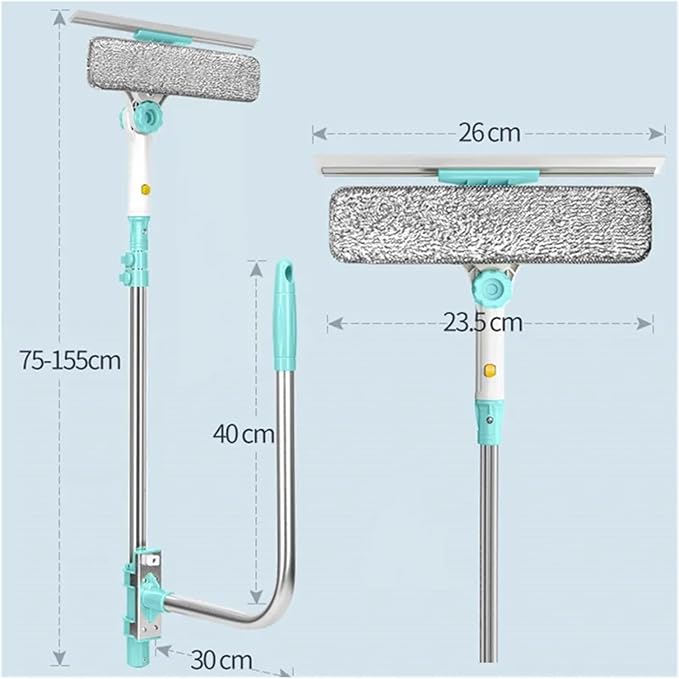 Telescopic Window Glass Cleaner Microfiber Head High-rise Building Wipers Scraper Spin Scrubber