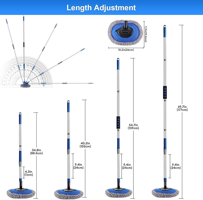 Wall Cleaner Max 66'' Wall Mop with Long Handle Ceiling Dust Mop with 15° Labor-Saving Elbow Extension Pole Baseboard Duster Washer Scrubber High Reach Window Cleaning Brush Roof Cleaning Tool-GY