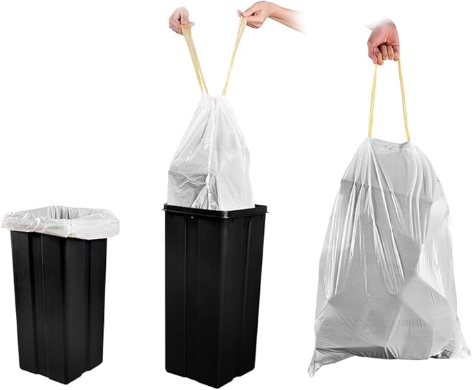 Trash Bags meidong Garbage Bags 13 Gallon Large Tall Kitchen Drawstring Strong Multipurpose White Bags for Trash Can Garbage Bin(5 Rolls/95 Counts)