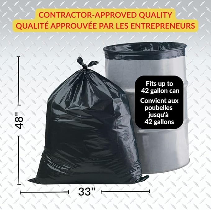 Maximum Heavy Duty Garbage Bags 42-Gallon 3 Mil Black Garbage Bags Extra Large Tear Resistant Industrial Strength 32 Counts