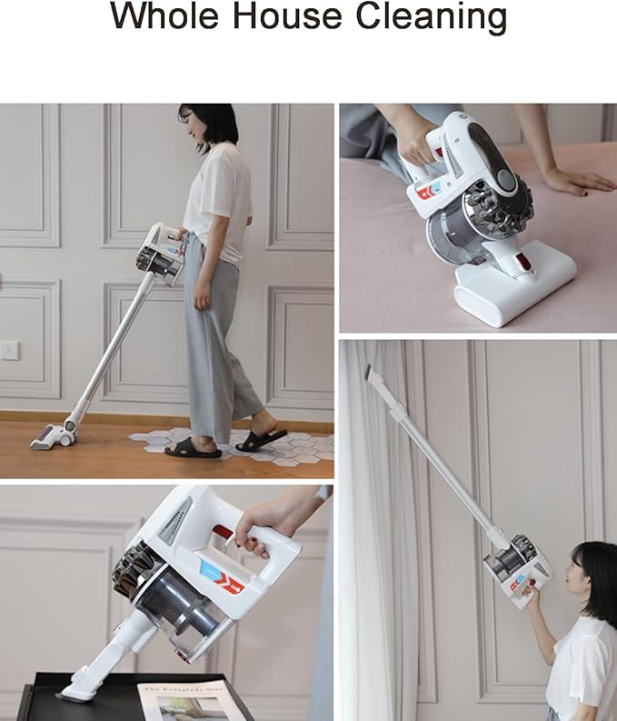 Cordless Vacuum Cleaner 27KPA/300W Lightweight Stick Vacuum with Sofa Brush 40mins Runtime Rechargeable Anti-Tangle Vacuum Cleaner for Home/Pet Hair/Carpet/Hard Floor White