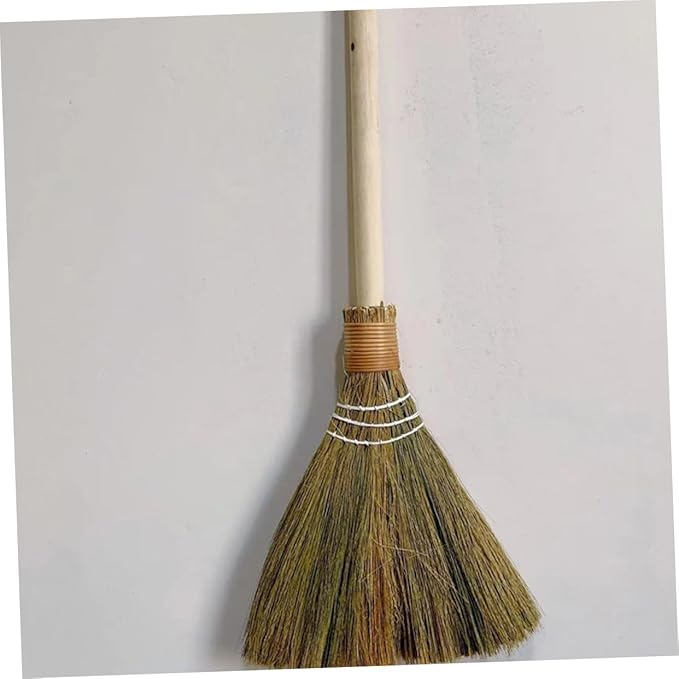 2pcs Natural Bamboo Broom Set Handmade Indoor Cleaning Brooms Long Handle Dust Removing for Home and Kitchen Woven Design