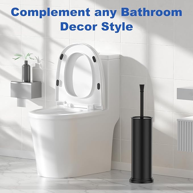Toilet Brush and Holder Set：304 Stainless Steel Heavy Duty Toilet Bowl BrushRemovable Inner Bowl and Splash ProtectionBathroom Toilet Brush-Dense Bristles for Through Cleaning