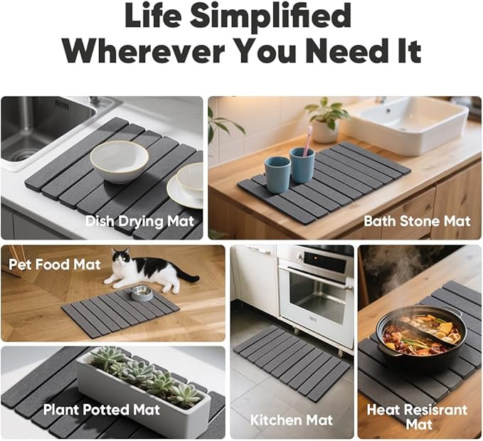 Stone Dish Drying Mat for Kitchen Counter - 24 x 16 Ultra Absorbent Diatomaceous Earth Mat Fast Drying &amp Foldable Countertop Protector Non-Slip Eco-Friendly Stone Mat for Dishes