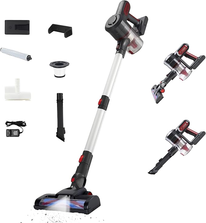 Laufary Cordless Vacuum Cleaner 30KPA 40Mins Runtime Lightweight Stick Vacuum Cleaners for Home Anti-Tangle Brush Wall Mount Storage Handheld Vacuum for Pet Hair/Carpet/Floor
