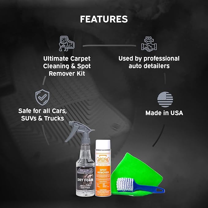 LANE'S Carpet Cleaning &amp Spot Remover Kit - 16oz Dry Foam Spot Remover Carpet Brush Microfiber Towels No Water is Needed Safe and Easy to Use