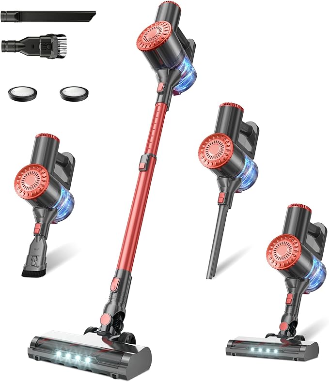Cordless Vacuum Cleaner with Self-Standing 40KPA Stick Vacuum Cleaners for Home 8-in-1 Lightweight Rechargeable Vacuum 7-Layer FiltrationIdeal for Carpet Pet Hair Hardwood Floors