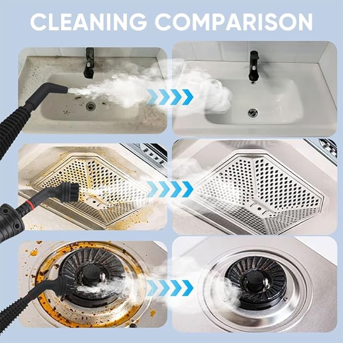 Multi-Surface Natural Steam CleanerPower Washerwith 1 Set Accessories Multi-Purpose Steamer for Home Use Steamer for Cleaning Floor Grout and CarWasher (1 set+Four cloth)