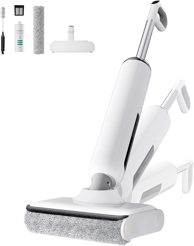 Cordless Wet Dry Vacuum Cleaner 23KPa Vacuum Mop for Hard Floors Up to 45 Min Runtime 180° Lay-Flat Design with Hot Water Self-Cleaning &amp 185°F Hot Air Drying Anti-Tangle Brush for Pet Hair