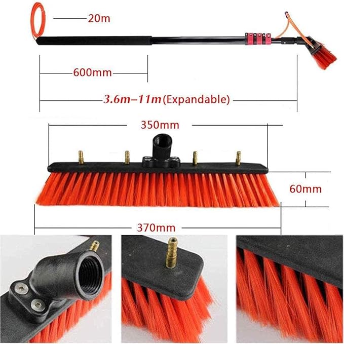Outdoor Window Cleaning BrushExtension Water Fed Pole Adjustable Teleswindow Cleaning Brush System for Photovoltaic Panel Cleaning Trucks Windows Glass Wall Washing Tool/12 18Ft/5.4M