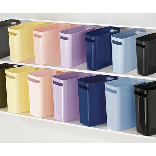 mDesign Plastic Small Trash Can 1.5 Gallon/5.7-Liter Wastebasket Narrow Garbage Bin Handles for Bathroom Laundry Home Office - Holds Waste Recycling 10 High Aura Collection 6 Pack Black