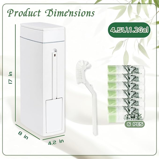 Bathroom Trash Can with ToiletSlim Bathroom Trash CanToilet Brush and Holder Set4.5 Liter / 1.2 Gallon Press Type Odor Proof rv Trash canfor Bathrooms RVs Small Spaces
