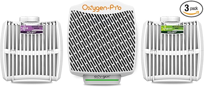 Oxygen-Pro - Starter Kit - Commercial Air Freshener and Deodorizer Wall Mounted Battery Operated Automatic Dispenser Odor Eliminator and Fragrancing System (Medium Scent) 120 Day Supply