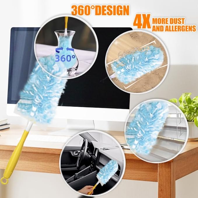 50 Count Duster Refills 360° Heavy Duty Duster Refills Compatible with Swiffer Duster Multisurface Heavy Duty Duster Replacements with 1 Short Handle and 1 Extenda Handle