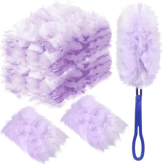 Vesici 100 Pcs Duster Refills Compatible with Swiffer Dusters Bulk Disposable Replacement Thickened with 1 Handle Heavy Duty for Cleaning Office (Purple)