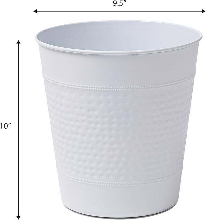 happimess HPM1111D Riley Modern Classic Hammered Steel Accent 2-Gallon Wastebasket for Home Bathroom Living Room Office Bedroom Kitchen Matte White