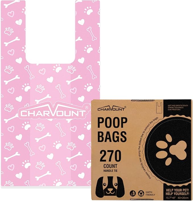 Charmount 120 Count 4 Gallon Drawstring Small Trash Bags/ 270 Counts Large Dog Poop Bags with Handles Bundle