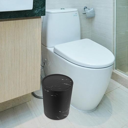 ARTIBETTER Large Capacity Plastic Garbage Bin with Lid Marble Pattern Bathroom Trash Can for Home and Office Covered Wastebasket for Kitchen and Bedroom Use