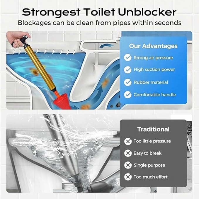 High-Pressure Toilets Plunger Clog Remover Multipurpose Household High Pressure Toilet Plunger Super powerful toilet unclogging tool (2PCS)