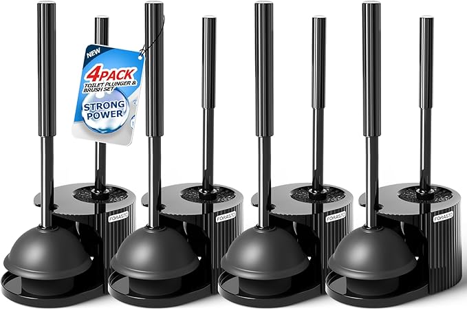 4Pack 2 in 1 Toilet Brush and Plunger Set Extended Handle PlungerToilet Bowl Brush Plunger SetBathroom Cleaning ToolsToilet Brush Plunger ComboCleaning Supplies Cleaning Brush